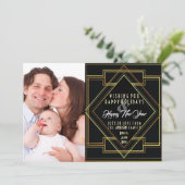 Zwart en goud Great Gatsby vakantiefoto Feestdagenkaart (Staand voorkant)