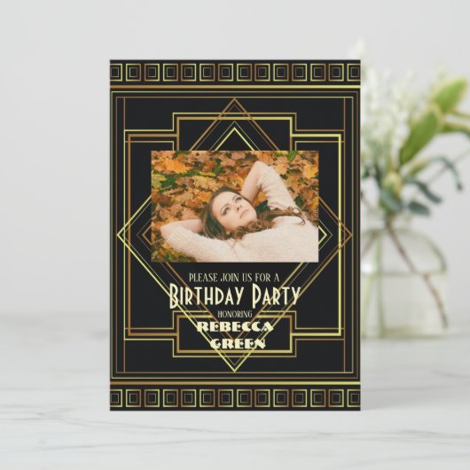 Zwart en Goud Great Gatsby verjaardagsfeestje Kaart (Staand voorkant)