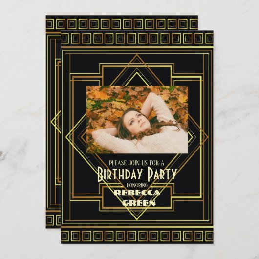 Zwart en Goud  Great Gatsby verjaardagsfeestje Kaart (Voorkant / Achterkant)