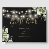 Zwart en goud Greenery String Lights bruiloft Gastenboek (Voorkant)