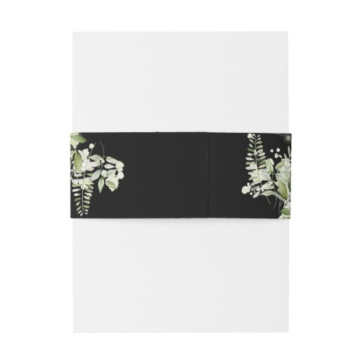 Zwart en goud Greenery String Lights bruiloft Uitnodigingen Wikkel (Achterkant Voorbeeld)