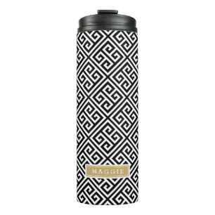 Zwart en Goud Griekse Sleutel Monogram Thermosbeker