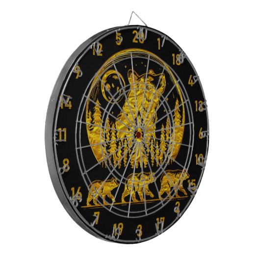 Zwart en Goud Grizzly Beer Beauty Dartbord (Voorkant Links)