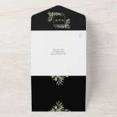 Zwart en Goud Groen Bloemen QR Code Bruiloft All In One Uitnodiging (Buitenkant)