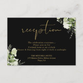 Zwart en goud groen bruiloft receptie informatiekaartje (Voorkant)