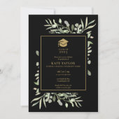 Zwart en goud groen foto afstudeerfeest uitnodigin kaart (Voorkant)