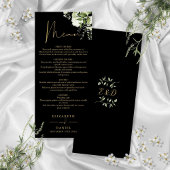Zwart en goud groen monogram bruiloft diner menu