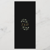 Zwart en goud groen monogram bruiloft diner menu (Achterkant)