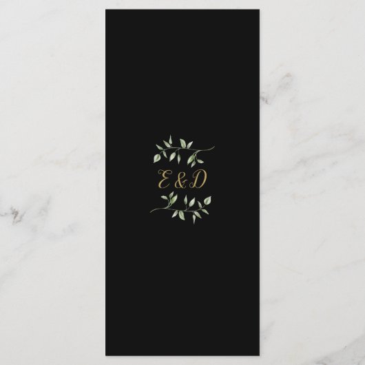 Zwart en goud groen monogram bruiloft diner menu (Achterkant)