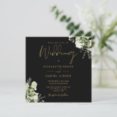 Zwart en Goud Groen Monogram Vierkante Bruiloft Kaart (Staand voorkant)