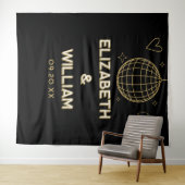 Zwart en goud Groovy Disco bruiloft foto achtergro Wandkleed (In Situ (horizontaal))