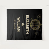 Zwart en goud Groovy Disco bruiloft foto achtergro Wandkleed (Voorkant (horizontaal))