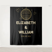 Zwart en goud Groovy Disco bruiloft foto achtergro Wandkleed (Voorkant)