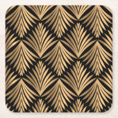 Zwart en Goud Grote Gatsby Art Deco Bruiloft Kartonnen Onderzetters (Voorkant)