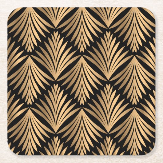 Zwart en Goud Grote Gatsby Art Deco Bruiloft Kartonnen Onderzetters (Voorkant)