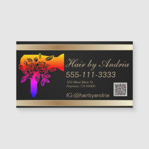Zwart en Goud haar Salon QR code Magnetische Kaart