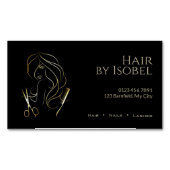 Zwart en Goud Haar Stylist Magnetisch Visitekaartje (Voorkant)
