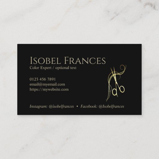 Zwart en Goud Haar Stylist Visitekaartje (Achterkant)