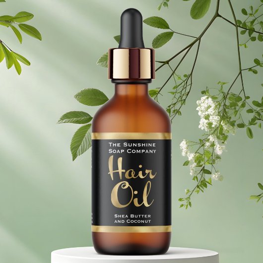 Zwart en goud Hair Oil Bottle Label