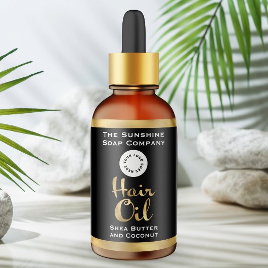 Zwart en goud Hair Oil Bottle Label met logo
