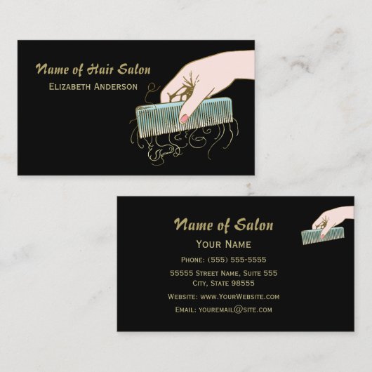 Zwart en Goud Hair Salon  Kam en krullen Visitekaartje (Voorkant / Achterkant)