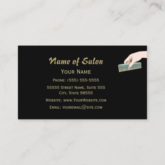 Zwart en Goud Hair Salon  Kam en krullen Visitekaartje (Achterkant)