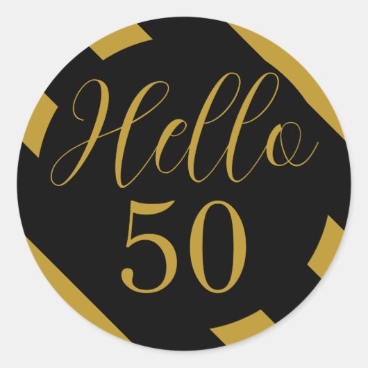 Zwart en Goud Hallo 50 Diagonale Streep Ronde Sticker (Voorkant)