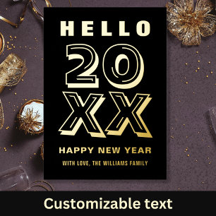 Zwart En Goud Hallo Gelukkig Nieuwjaar Typografie Folie Feestdagenkaart