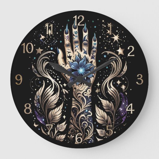 Zwart en Goud Hand Tattoo Grote Klok (Voorkant)