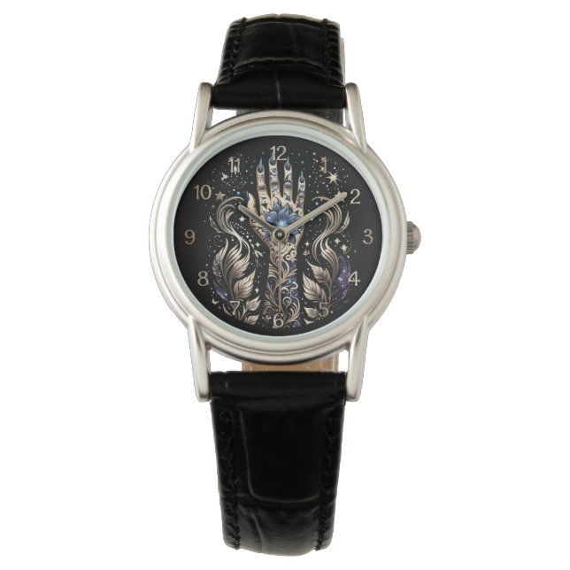 Zwart en Goud Hand Tattoo Horloge (Voorkant)