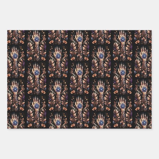 Zwart en Goud Hand Tattoo Inpakpapier Vel (Voorkant 2)