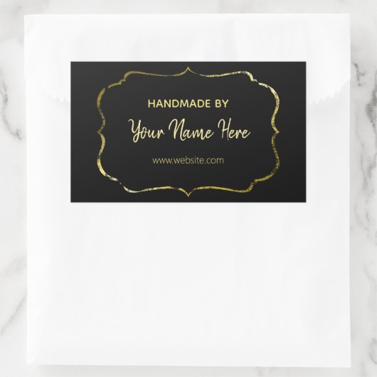 Zwart en goud handgemaakt rechthoekige sticker (Tas)