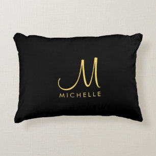 Zwart en Goud Handgeschreven Monogram Naam Sjabloo Accent Kussen