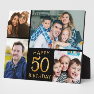 Zwart en goud Happy 50th Birthday 4 Fotocollage Fotoplaat
