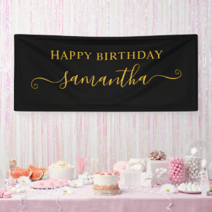 Zwart en goud Happy Birthday Schattigee handtekeni Spandoek