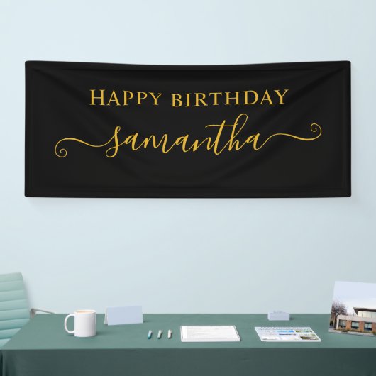 Zwart en goud Happy Birthday Schattigee handtekeni Spandoek (Beurs)