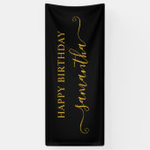 Zwart en goud Happy Birthday Schattigee handtekeni Spandoek (Verticaal)