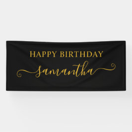 Zwart en goud Happy Birthday Schattigee handtekeni Spandoek
