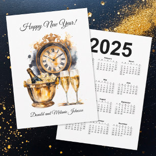 Zwart en goud Happy New Year Calendar Feestdagenkaart