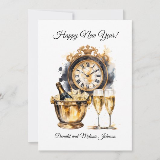 Zwart en goud Happy New Year Calendar Feestdagenkaart (Voorkant)