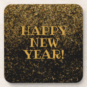 Zwart en goud Happy New Year Gold Confetti Bier Onderzetter (Voorkant)