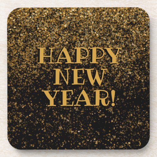 Zwart en goud Happy New Year Gold Confetti Bier Onderzetter (Voorkant)