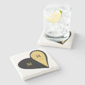 Zwart en goud hart romantisch monogram stenen onderzetter (Zijkant)