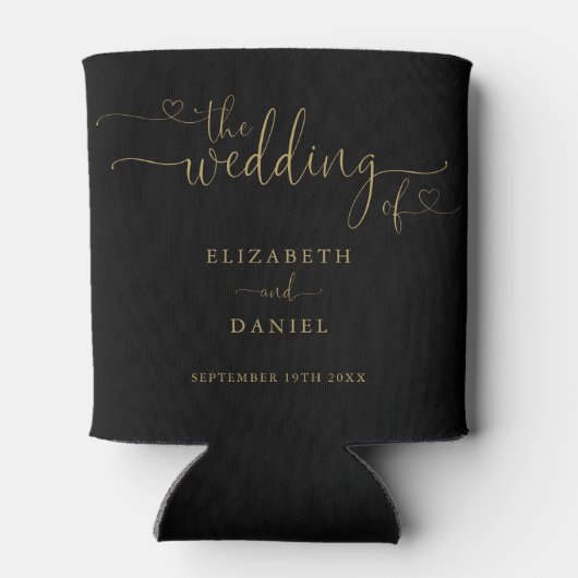 Zwart en Goud Hart Script Bruiloft Blikjeskoeler (Achterkant)