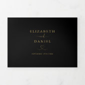 Zwart en Goud Hart Script Bruiloft Drieluik Uitnodiging (Cover)
