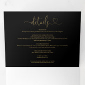 Zwart en Goud Hart Script Bruiloft Drieluik Uitnodiging (Binnenzijde eerst)