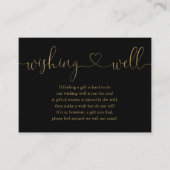 Zwart en Goud Hart Script Wishing Well Bruiloft Informatiekaartje (Voorkant)
