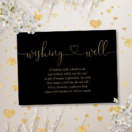 Zwart en Goud Hart Script Wishing Well Bruiloft Informatiekaartje