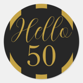 Zwart en Goud Hello 50 Viering Ontwerp Ronde Sticker