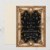 Zwart en goud hemels barok bruiloft save the date (Voorkant / Achterkant)